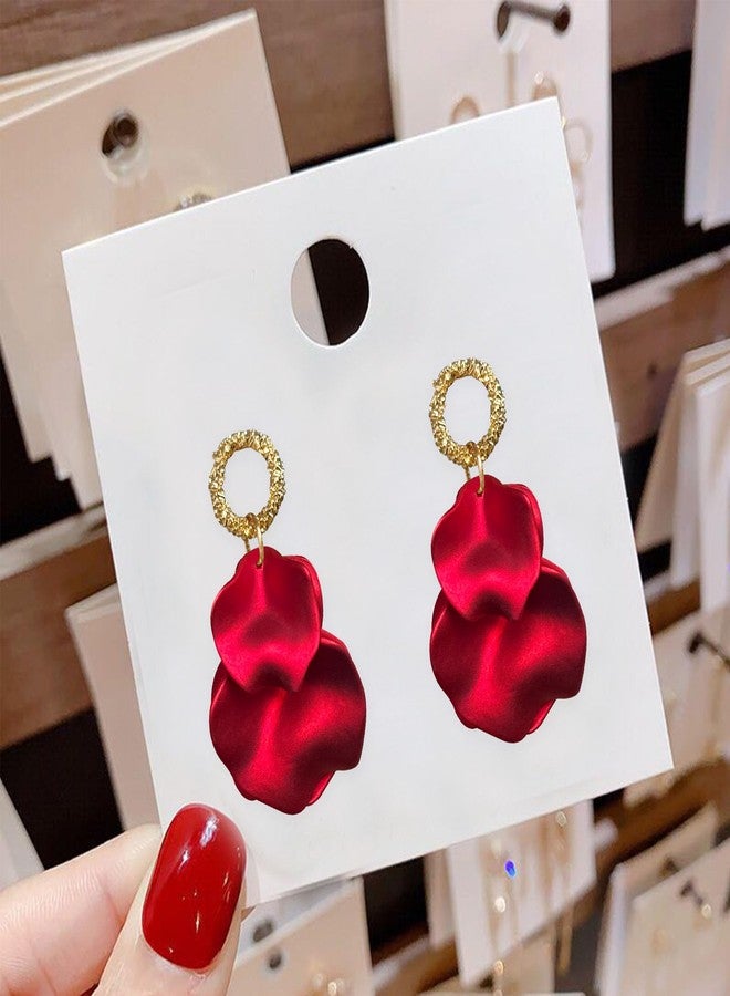 Anmpab Statement Matte Rose Flower Petal Stud Earrings for Women Dangly Floral Petal Earrings Jewelry Accessories Romantic Gifts for Her Women (Pearlescent Red) - Image 5